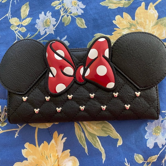 LOUNGEFLY DISNEY MINNIE MOUSE BLACK STUDDED WALLET - Picture 3 of 10